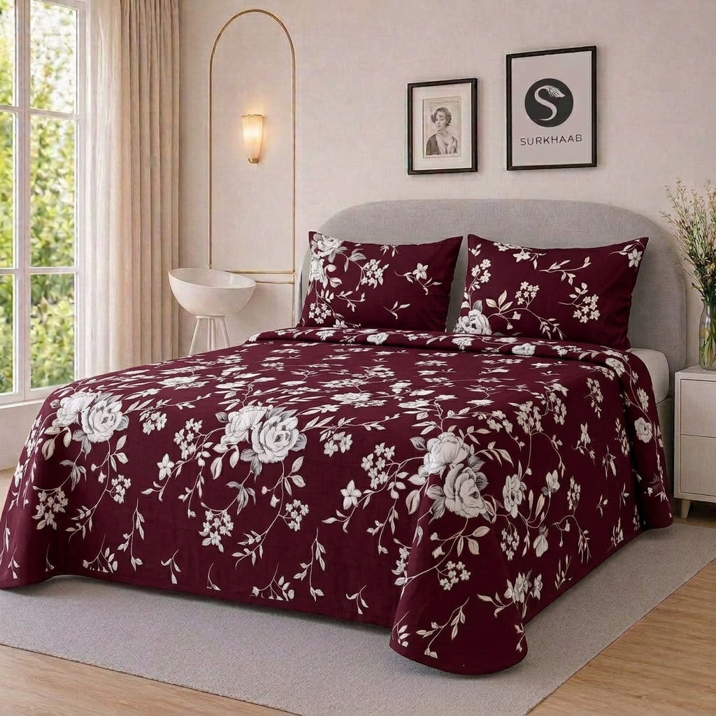 Dark Cherry- Printed Bedsheet Set