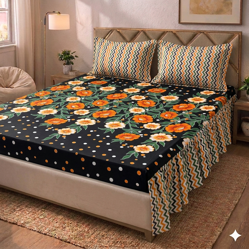 Persimon- Two Sided Frill Bedsheet