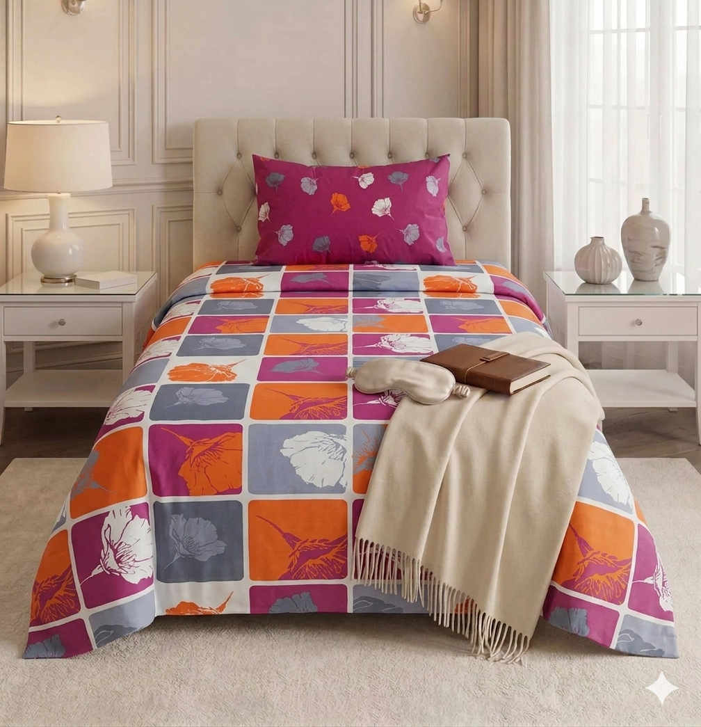 Pink Multi- Single Cotton Bedsheet