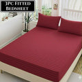 Mehroon - Fitted Cotton Stripes Bedsheet