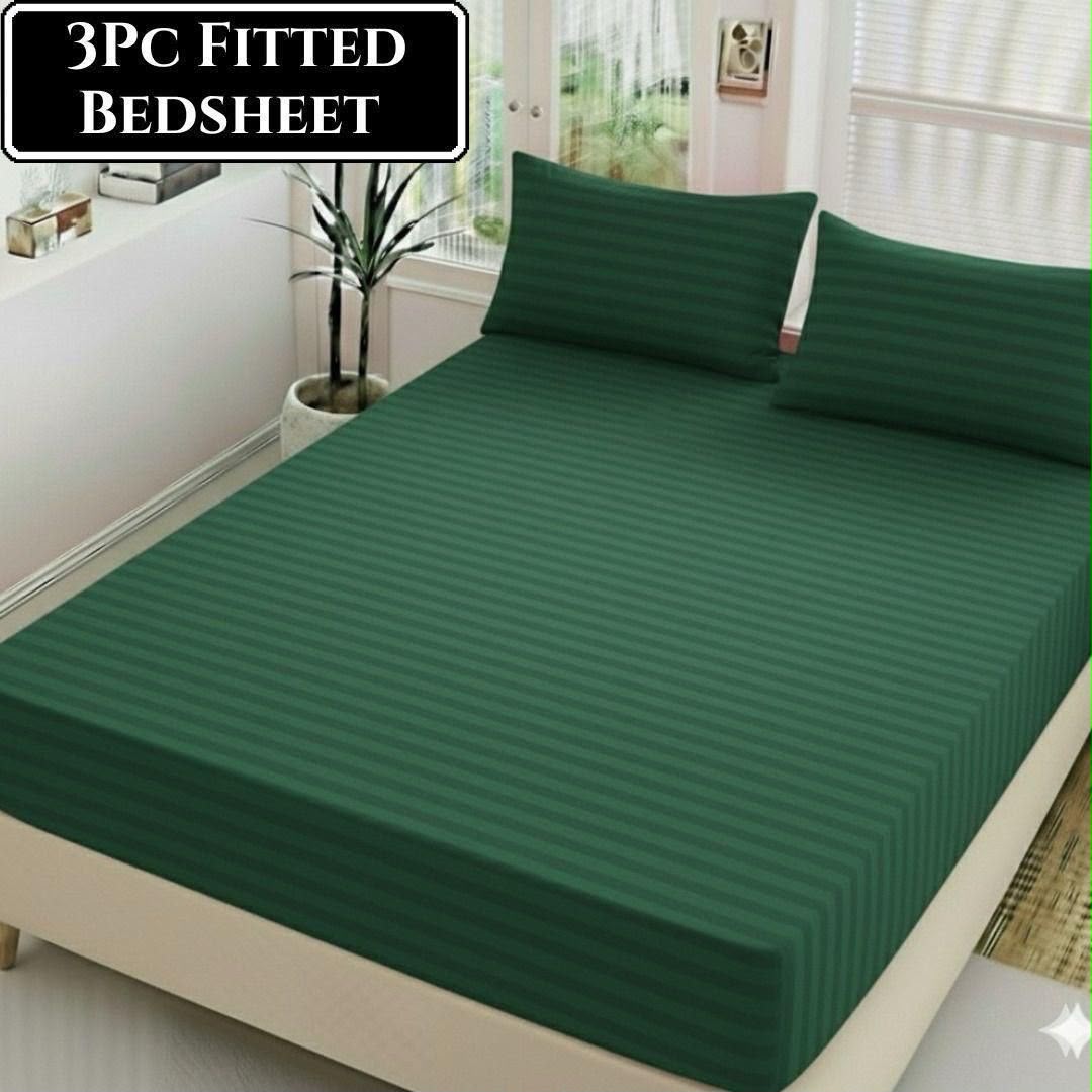 Green - Fitted Cotton Stripes Bedsheet