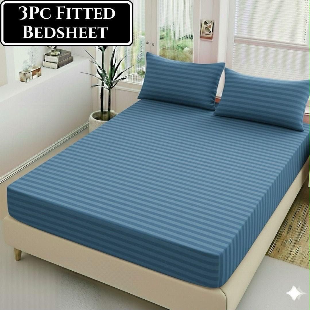 Galaxy Blue - Fitted Cotton Stripes Bedsheet