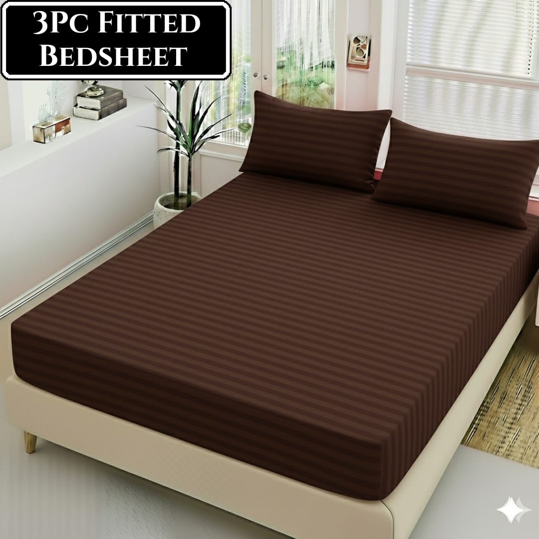 Brown - Fitted Cotton Stripes Bedsheet
