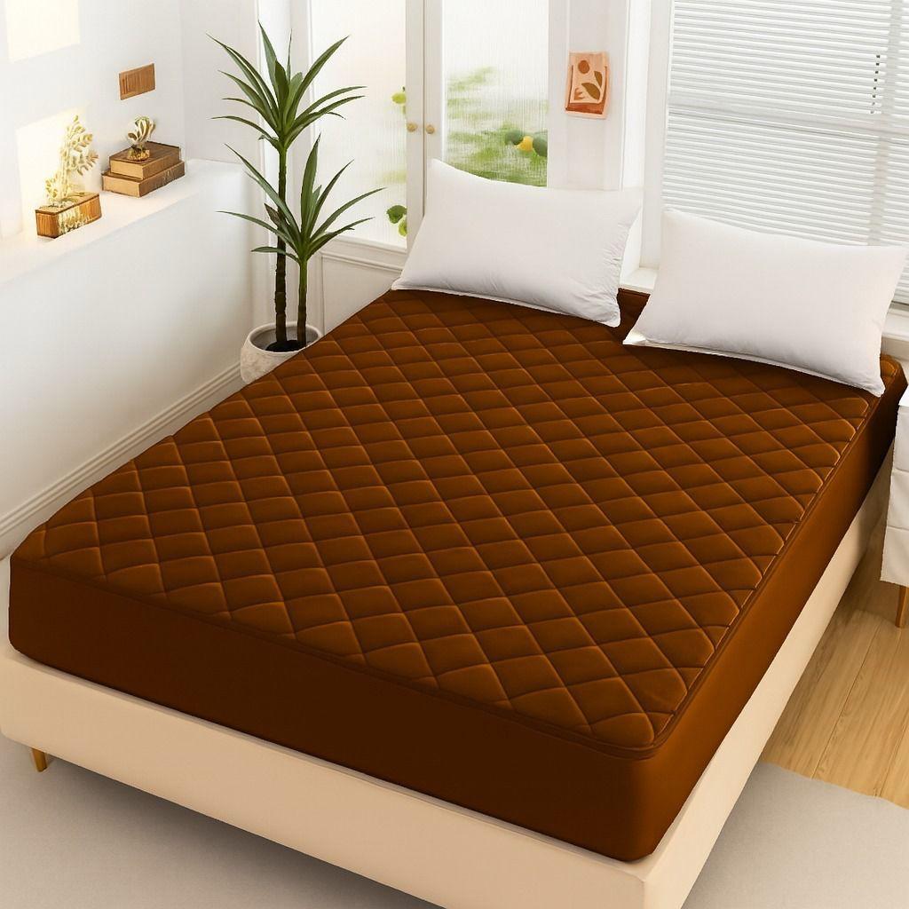 Brown - Quilted Waterproof Mattress Fitted Cover